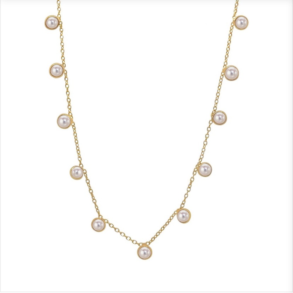 SOLD❣️14K Gold Genuine Pearl Charm Choker Necklace